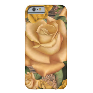 Yellow Roses & Country Rustic Wood Shabby Chic Barely There iPhone 6 Case