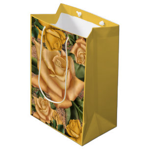 Yellow Roses & Country Rustic Wood Shabby Chic Medium Gift Bag