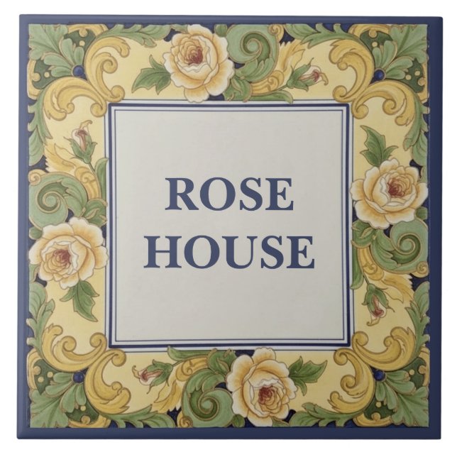 Yellow Roses Custom House Name Plate Sign Plaque Tile (Front)