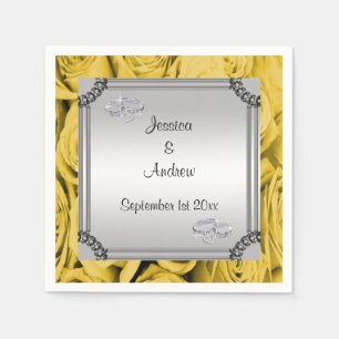 Yellow Roses & Diamond Wedding Rings Napkin