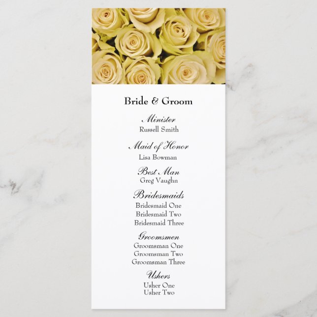 Yellow Roses Elegant Floral Wedding Program (Front)