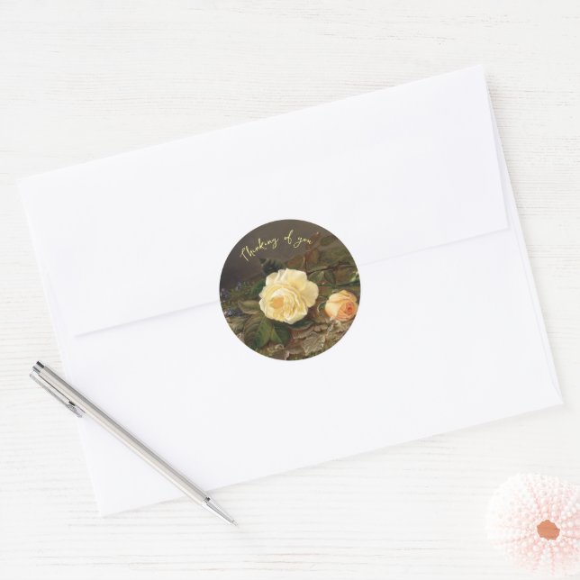 Yellow Roses, Floral Classic Round Sticker (Envelope)