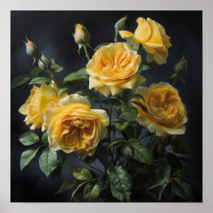 Yellow Roses Flower Art Print Poster