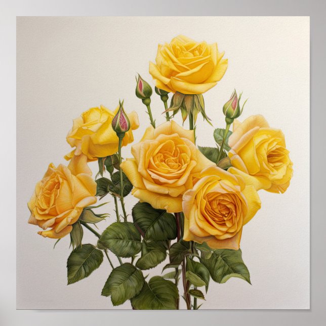 Yellow Roses Flower Art Print Poster (Front)