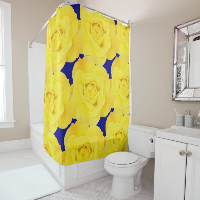 Yellow Roses Flowers Gold Floral Pattern Navy Blue (In Situ)