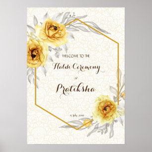 Yellow roses geometric personalized Haldi welcome Poster