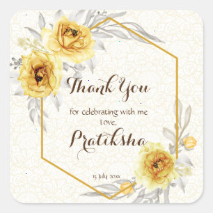 Yellow roses geometric personalized name Haldi Gif Square Sticker