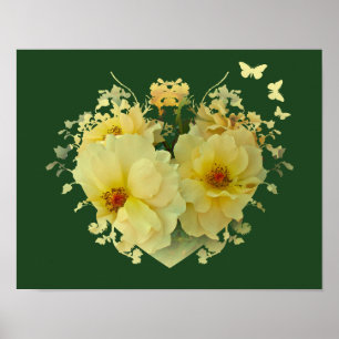 Yellow Roses Heart on Green Poster