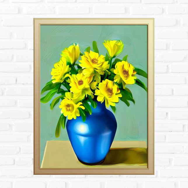 Yellow Roses in a Blue Vase Boho Art Poster (Creator Uploaded)