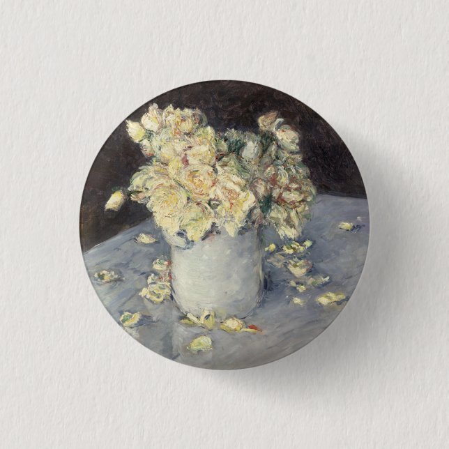 Yellow Roses in a Vase by Caillebott Impressionist 1 Inch Round Button (Front)