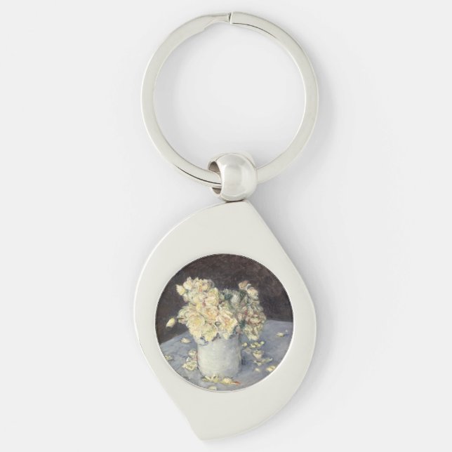 Yellow Roses in a Vase by Caillebott Impressionist Keychain (Front)