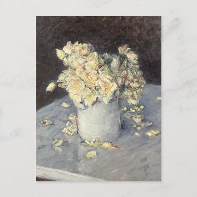 Yellow Roses in a Vase by Caillebott Impressionist Postcard (Front)