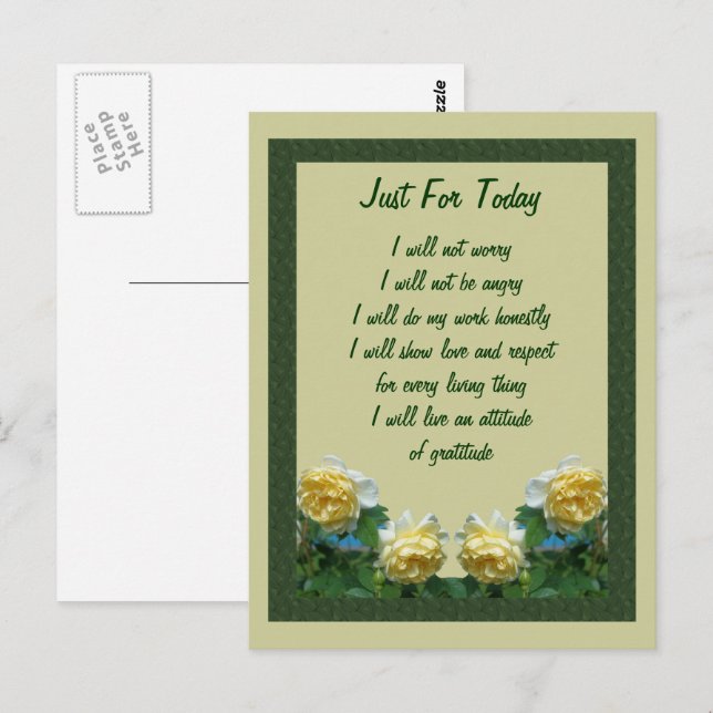 Yellow Roses Just For Today Inspirational  Postcard (Front/Back)