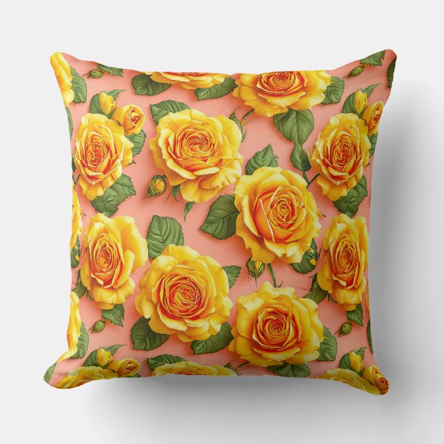 Yellow roses on a pink background throw pillow (Front)