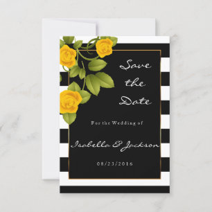 Yellow Roses on Black and White Stripes Save The Date