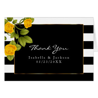 Yellow Roses on Black & White Stripes
