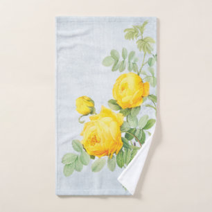 Yellow Roses on Distressed Grey Hand Towel