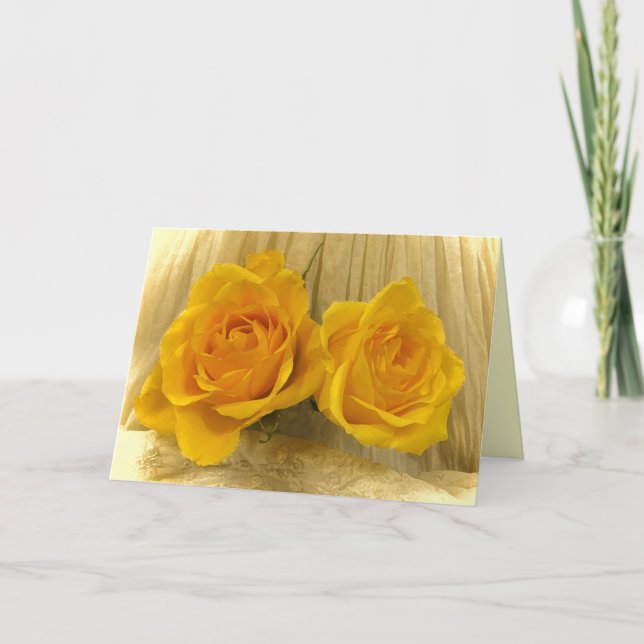 Yellow Roses on Lace Easter Holiday Card (Front)