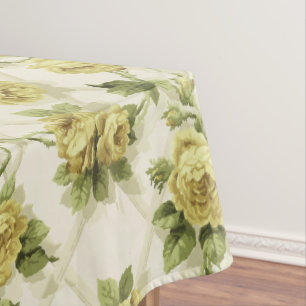 Yellow Roses on Trellis Floral Pattern Tablecloth