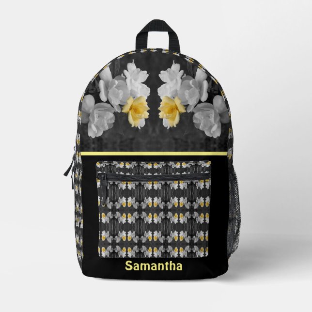 Yellow Roses Partial Colour Abstract Personalized Printed Backpack (Front)