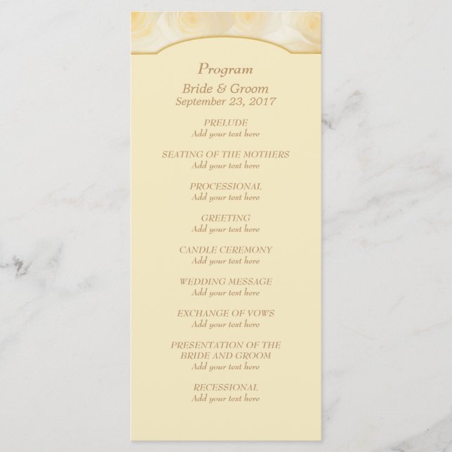 Yellow Roses Personalized Wedding Program (Front)