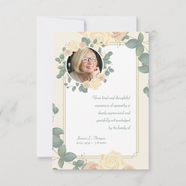 Yellow Roses Photo Sympathy Thank You Card (Front)