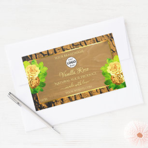 Yellow Roses Product Label Wood Tree Bark and Logo