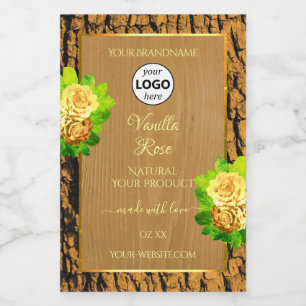 Yellow Roses Product Label Wood Tree Bark and Logo