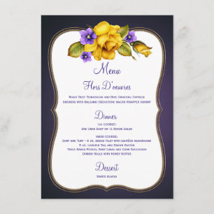 Yellow Roses Purple Violets Gold Frame Menu