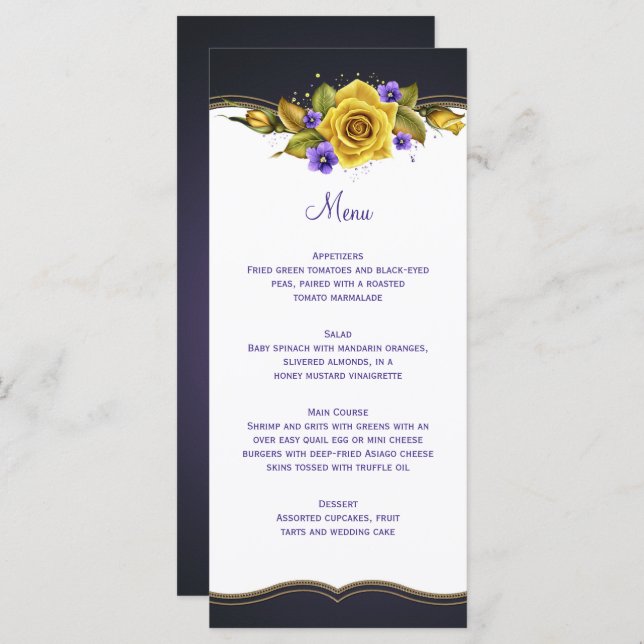 Yellow Roses Purple Violets Gold Menu (Front/Back)