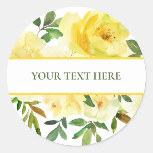 Yellow Roses Round Sticker Template Your Text Here
