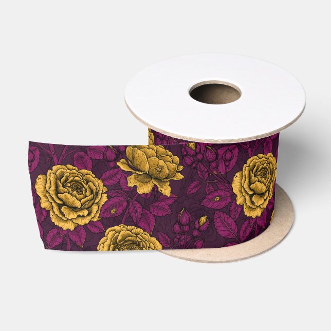 Yellow roses satin ribbon (Spool)