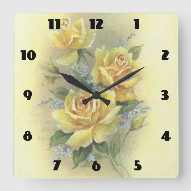 Yellow Roses Square Wall Clock (Front)