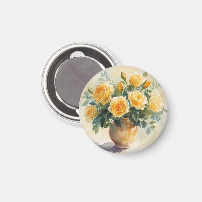 Yellow Roses Vase Magnet (Front/Back)