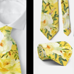 Yellow Roses Vintage Style Flowers Floral Neck Tie
