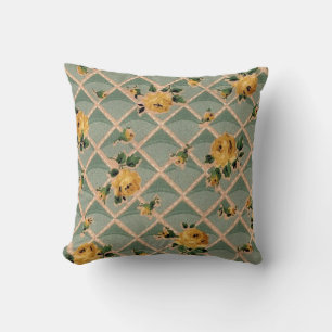 Yellow Roses Vintage Wallpaper Throw Pillow