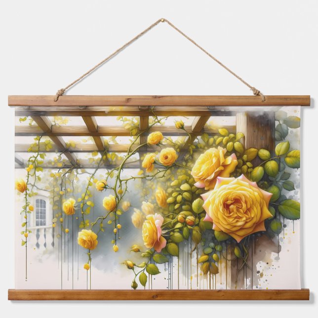 Yellow Roses Watercolor Garden Hanging Tapestry (Front)
