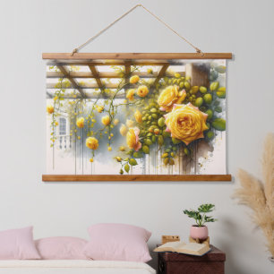 Yellow Roses Watercolor Garden Metal Print Hanging Tapestry