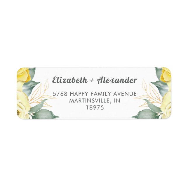 Yellow roses watercolor romantic label (Front)