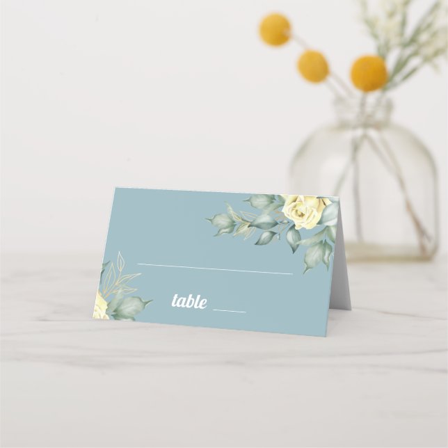 Yellow roses watercolor romantic modern floral place card (Front)