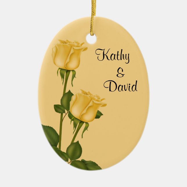 Yellow Roses Wedding Ceramic Ornament (Front)
