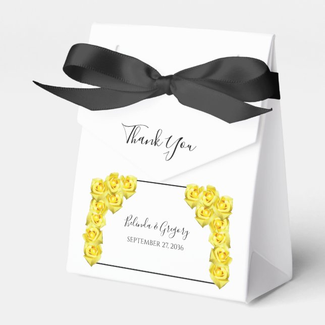 Yellow Roses Wedding Favor Box (Front Side)