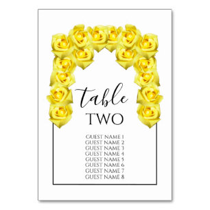Yellow Roses Wedding Guest Names Table Number