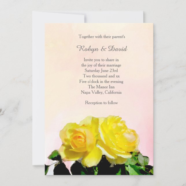Yellow Roses Wedding Invitation (Front)