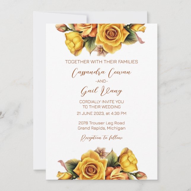Yellow Roses Wedding Invitation (Front)