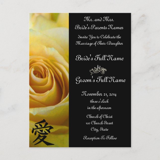 Yellow Roses Wedding Invitations and Favours (Front)