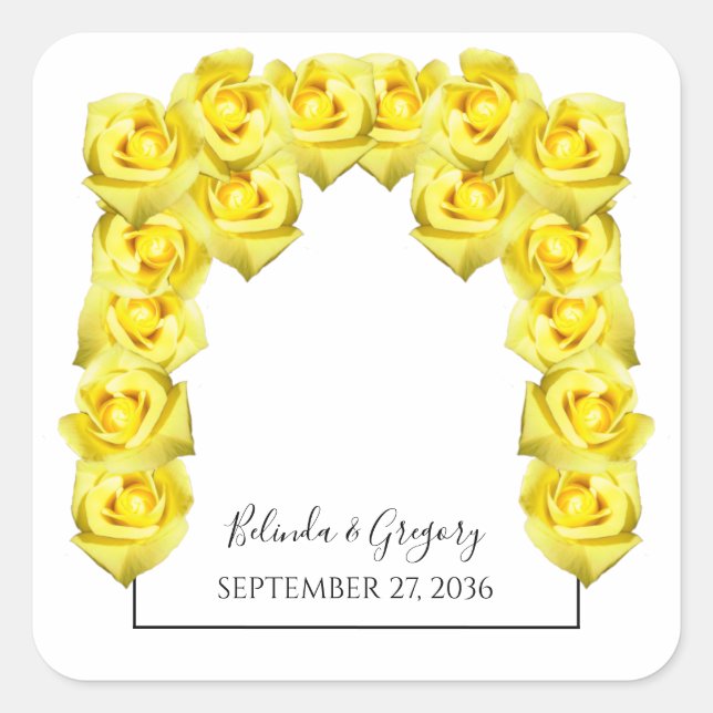 Yellow Roses Wedding Square Sticker (Front)