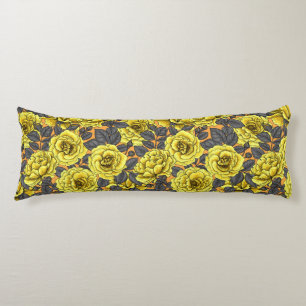 Yellow roses with grey leaves on orange body pillow