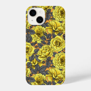 Yellow roses with grey leaves on orange iPhone 14 case