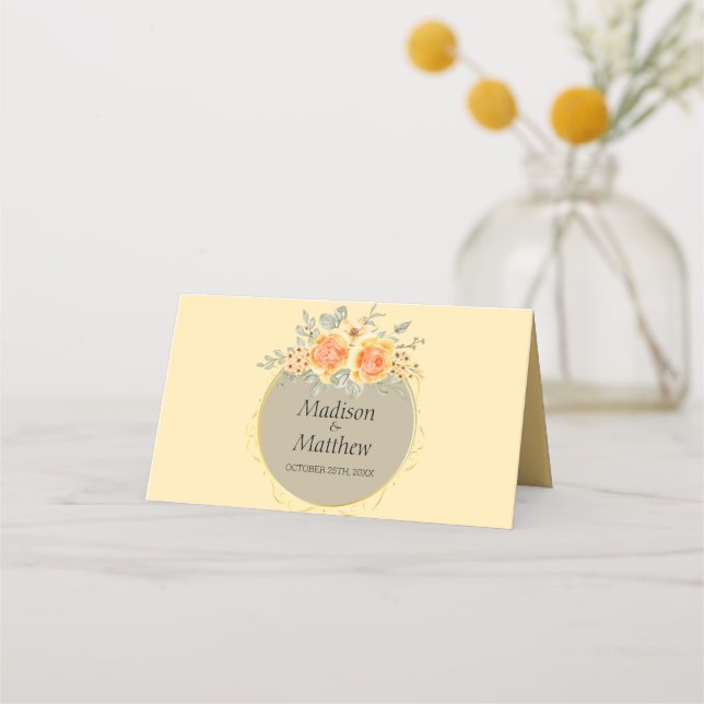 Yellow Roses Wreath  Place Card (Back)
